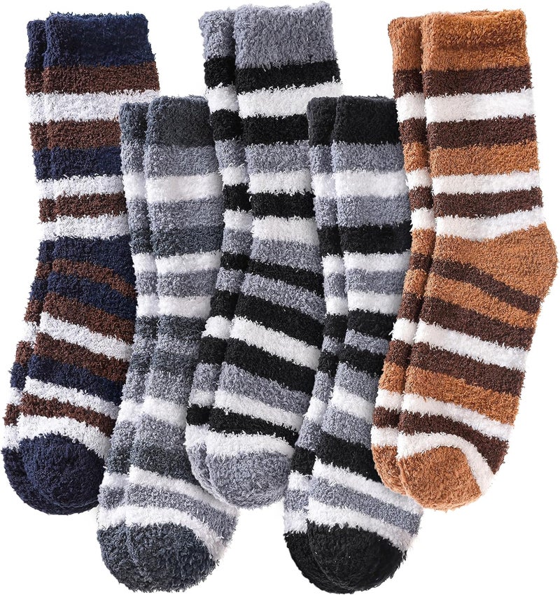 LINEMIN Mens Fuzzy Socks Cozy Fluffy Winter Warm Slipper Socks Microfiber Soft Home Sleeping Socks 5/6 Pairs - Image 1